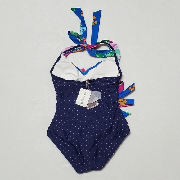 MATILDA Jane Sandcastle Queen Swimsuit Floral Ruffle Halter Pink Polka-dot Small - Picture 7 of 12